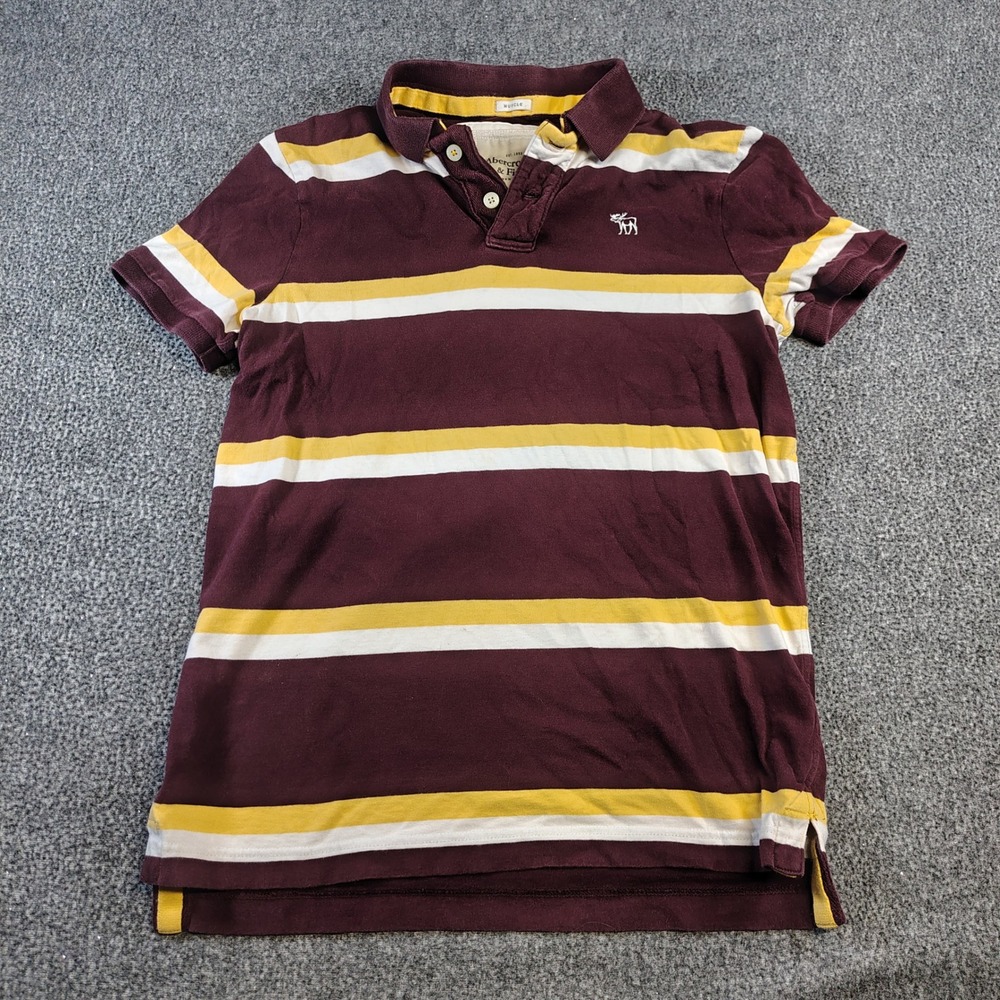 Y2k Abercrombie & Fitch Polo Shirt Men XL Striped Muscle Fit Short Sleeve